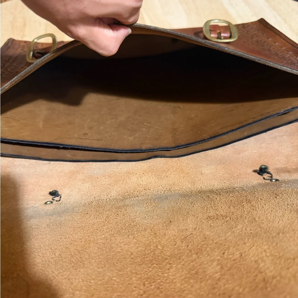 Vintage Western Floral Hand Tooled Leather Briefcase / Messenger Bag